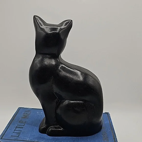 Vintage Black Cat Figurine Paperweight Bookend Doorstop in Heavy Resin 9" 2.4lb - Picture 8 of 11